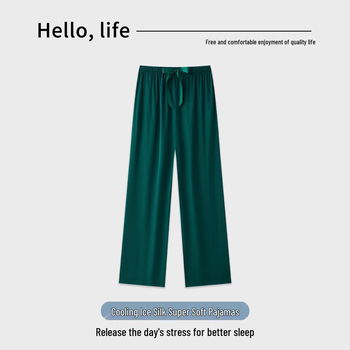 

Women s Ice Silk Wide-Leg Pants, Spring/Summer Mid-Waist, Floor-Length, Loose Fit, Comfortable Home Wear. One Size, Length 97 cm, Fits 40-65 kg