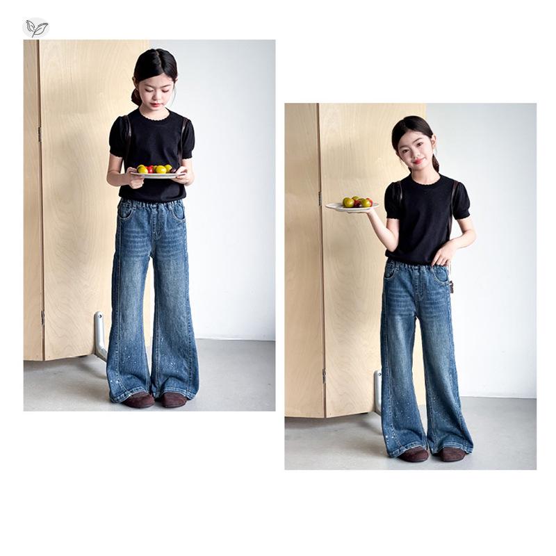 Girls' Silver Micro-Flare Pants - Autumn 2026 New Arrivals, Loose Bell Bottom Jeans for Kids
