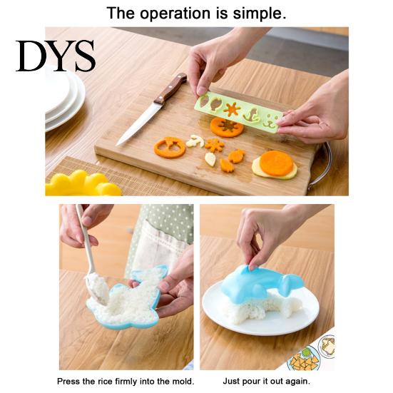 Sushi Making Kit 4PCS Cute Rice Ball Molds, Rabbits Dolphins Flowers And Long Shape, Bento Box Accessories Portable Food Grade PP Maker for