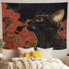 1 Pc Asian Ukiyo Art Japanese Cat Swallowing Clouds Wave Fabric Fun Tapestry Wall Hanging with Accessories, Home Dormitory Bedroom Wall Decor