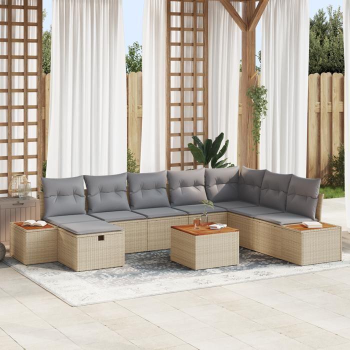 VidaXL Ensemble de 9 Canapés de Jardin avec Coussins Beige Poly Rotin 3359662
