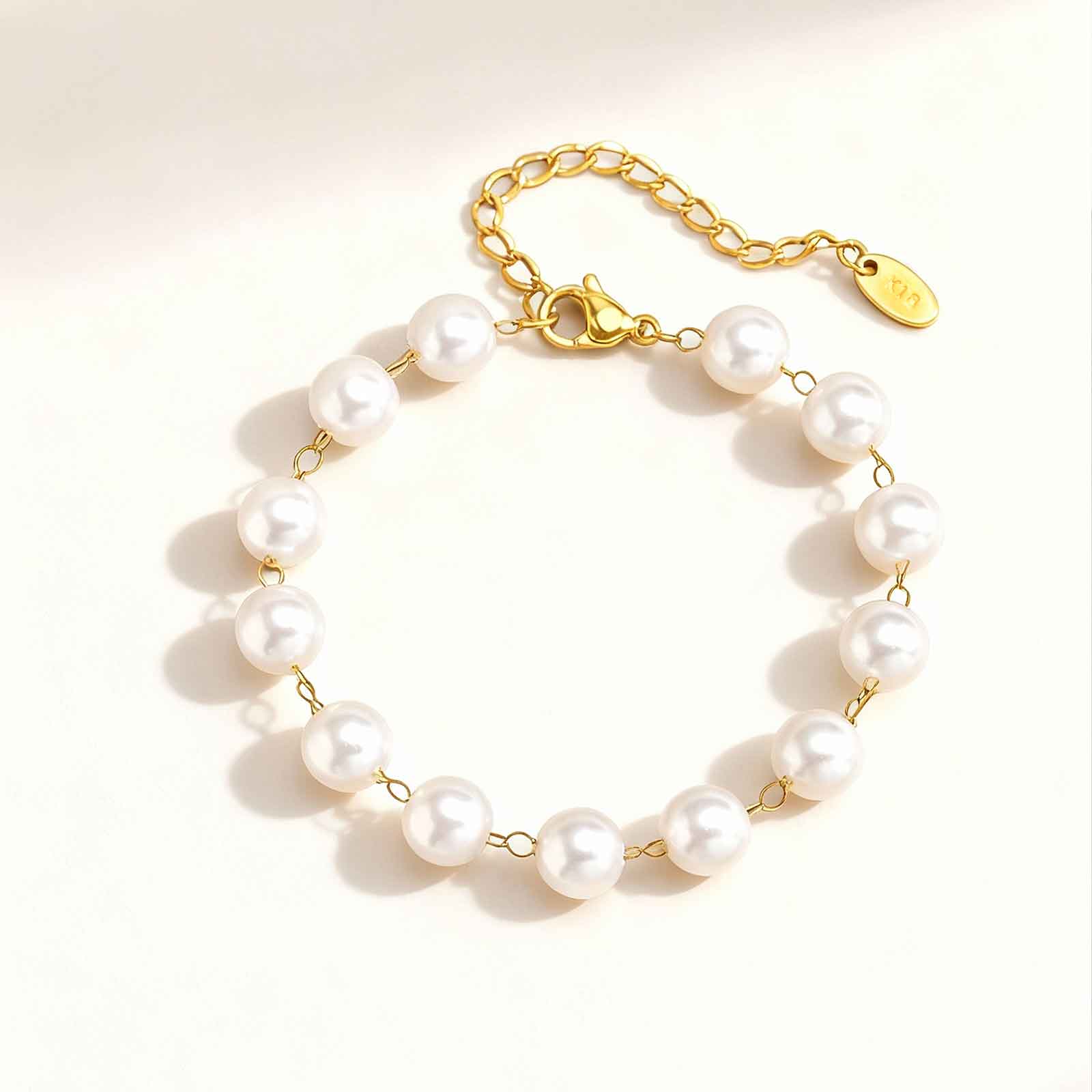 

Elegant Imitation Pearl Bracelet for Women,Stainless Steel Waterproof Beaded Chain Bracelets,Daily New Fashion Jewelry Gift