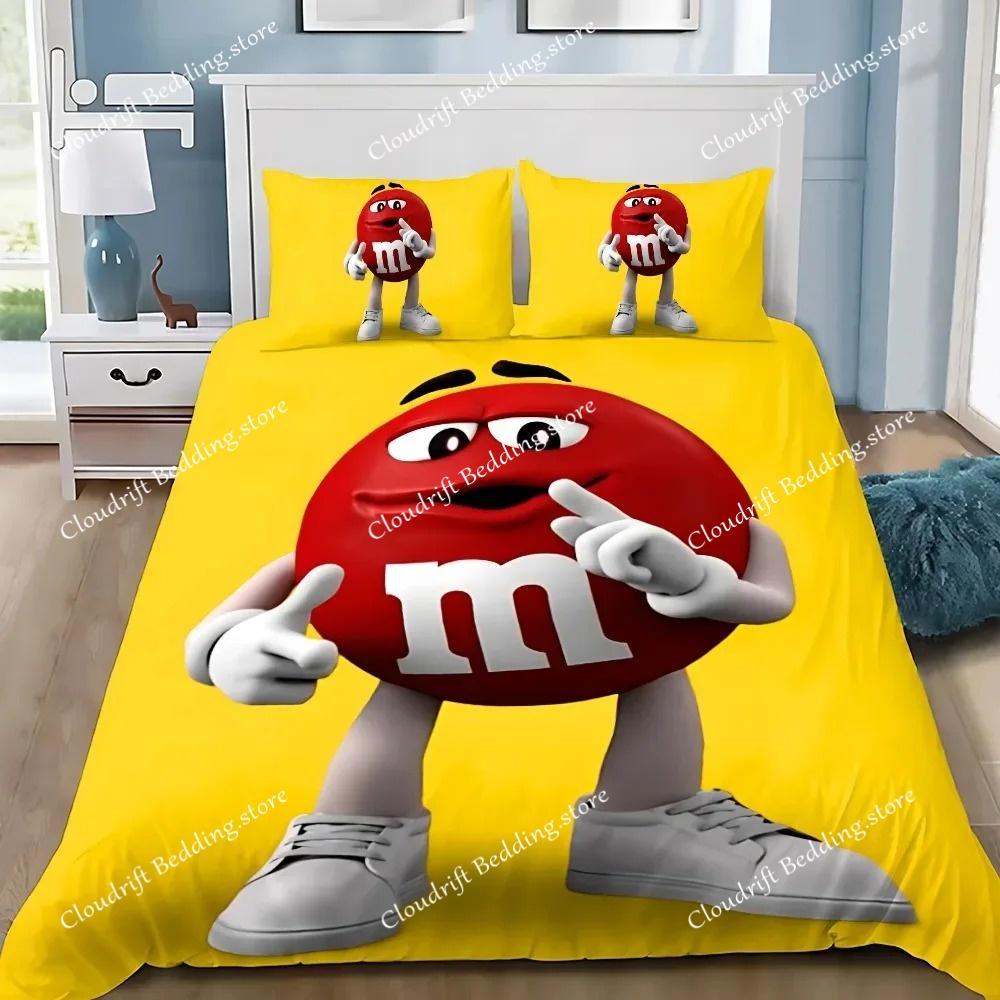 Exquisite 3D M&M Wallpaper Chocolate Digital Printing Bedding Set Duvet Cover Comforter Bed Adult Girls Boys Gift