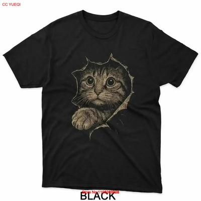 Chaton Mignon Vintage Déchirant un T-shirt Lavé Doux Polyvalent homme streetwear graphique Extensible Décontracté vintage Lavé