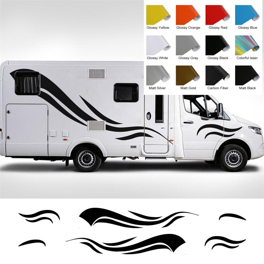 Black Wave Stripe Decals Vinyl Stickers For RV Camper Trailer Van Both Body Side