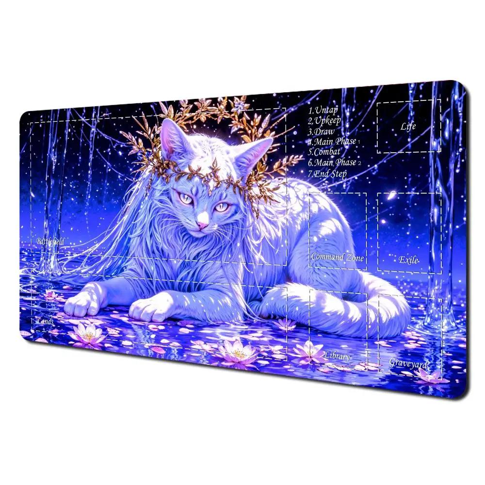 Fantasy White Cat anime magic Playmat Card Gaming Mat with zone MTG TCG gathering game mat Desk Mat Commander Battle playmat