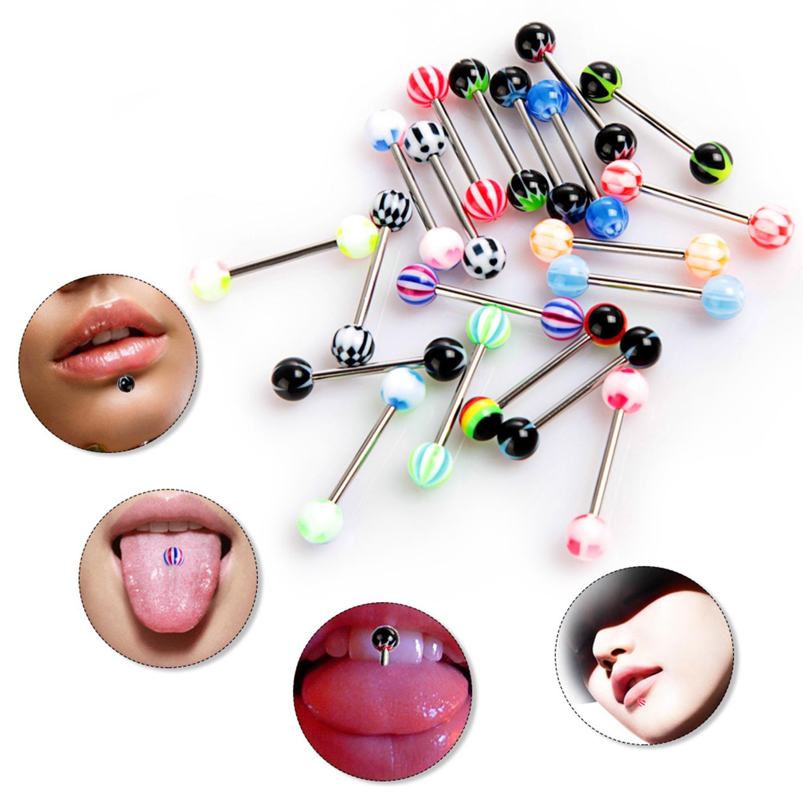 

Ball Tongue Rings Stainless Steel Acrylic Fashionable Piercing Barbell Body Piercing Jewelry 20Pcs разноцветный