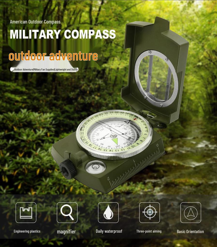 American Military Green Multifunctional Metal Compass K4580 - High Precision, Luminous, Outdoor Use