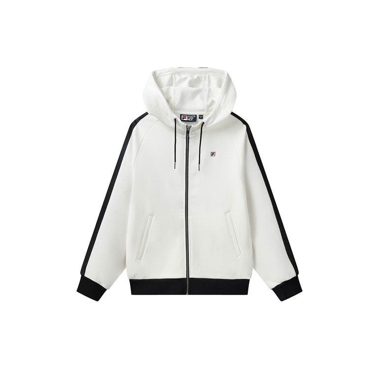 FILA Fleece Sports Knit Hooded Jacket Women jackets Cloud-Mushroom-White F11W118503FWT S