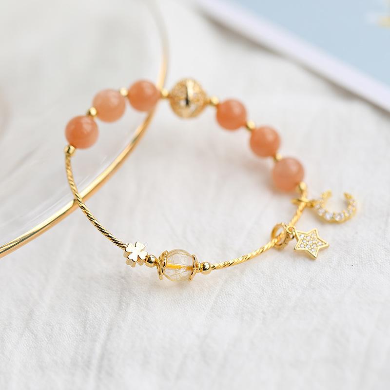 Natural Orange Moonlight Gold Hair Crystal Bracelet Women'S Simple Star Moon Bead Bracelet