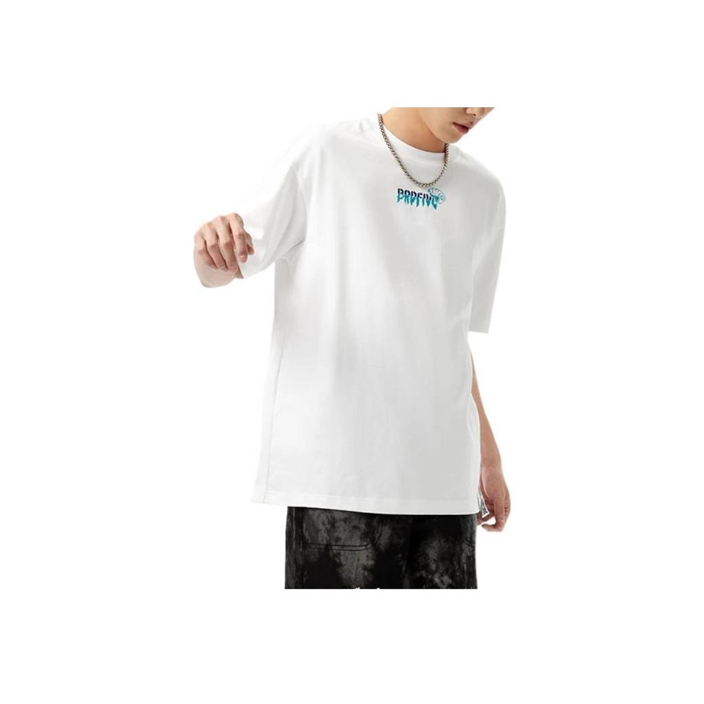 Li Ning Bad Five Military Strategy Cartoon Graphic Print Round Neck Loose Casual Short Sleeve T-Shirt Unisex T-Shirt White AHSS423-1