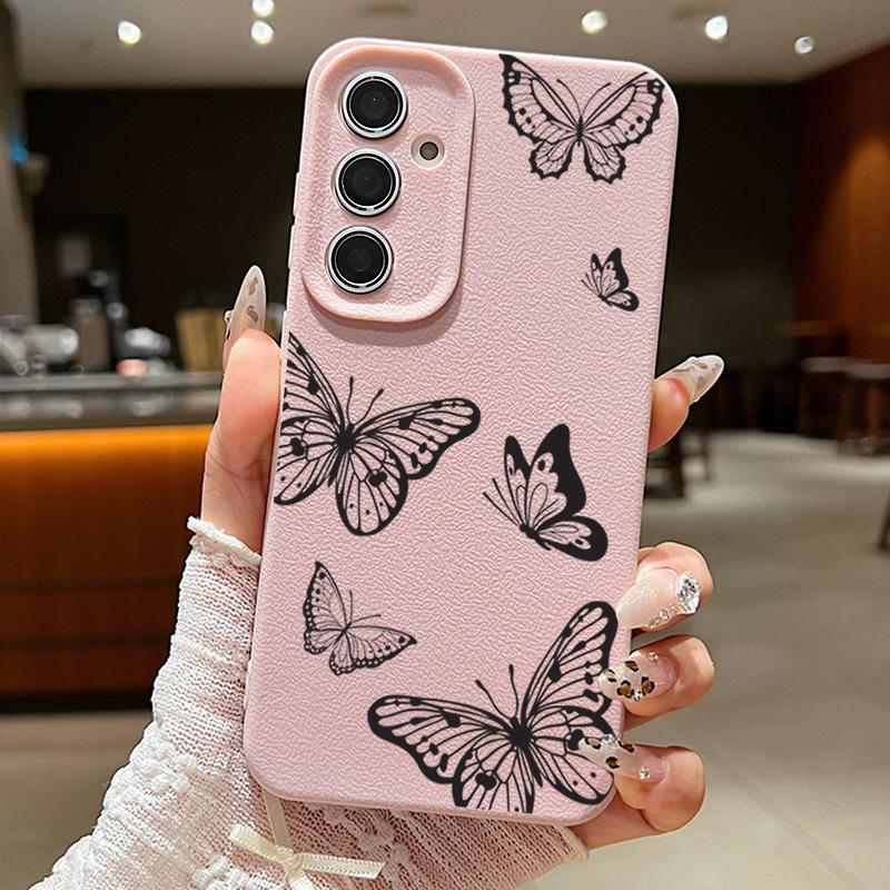 Leather Texture Butterfly Printed Case For Samsung Galaxy S24 FE S25 S23 S22 Ultra A16 A55 A15 A54 A35 A25 A56 5G Soft TPU Cover