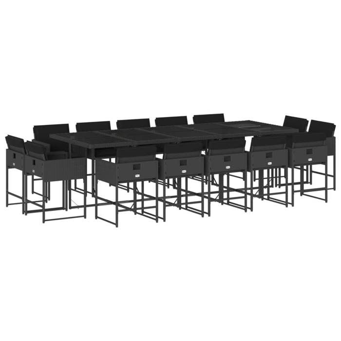 VidaXL 15-piece Garden Dining Set Cushions Black Braided Resin 3278178