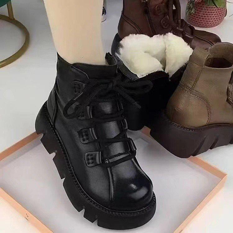 Soft Leather Soft Sole Women's Thick-soled Cotton Boots Autumn and Winter New Martin Boots Retro Zipper Medium and Short Boots