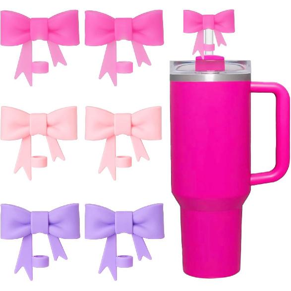 6 Pcs Bow for Stanley Straw Topper, Cute Straw Toppers Silicone Cup Covers Reble Cup Cap Covers Cap 0.4 In/10mm for Stanley 30&40 Oz Tumbler