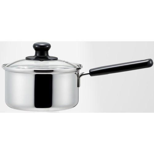 Yoshikawa CookLook II Saucepan, 16cm, 1.8L, Stainless Steel with Glass Lid, Induction and Direct Heat Compatible, Made in Japan, Tsubame-Sanjo, SJ2181