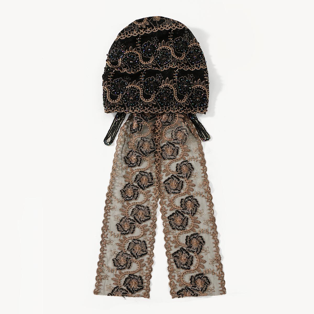 

Шляпы-капюшоны из кружева с вышивкой бисером в стиле ленты, женские мусульманские хиджабы, роскошный дубайский боннет, великолепный праздничный стиль, исламский тюрбан, шапки