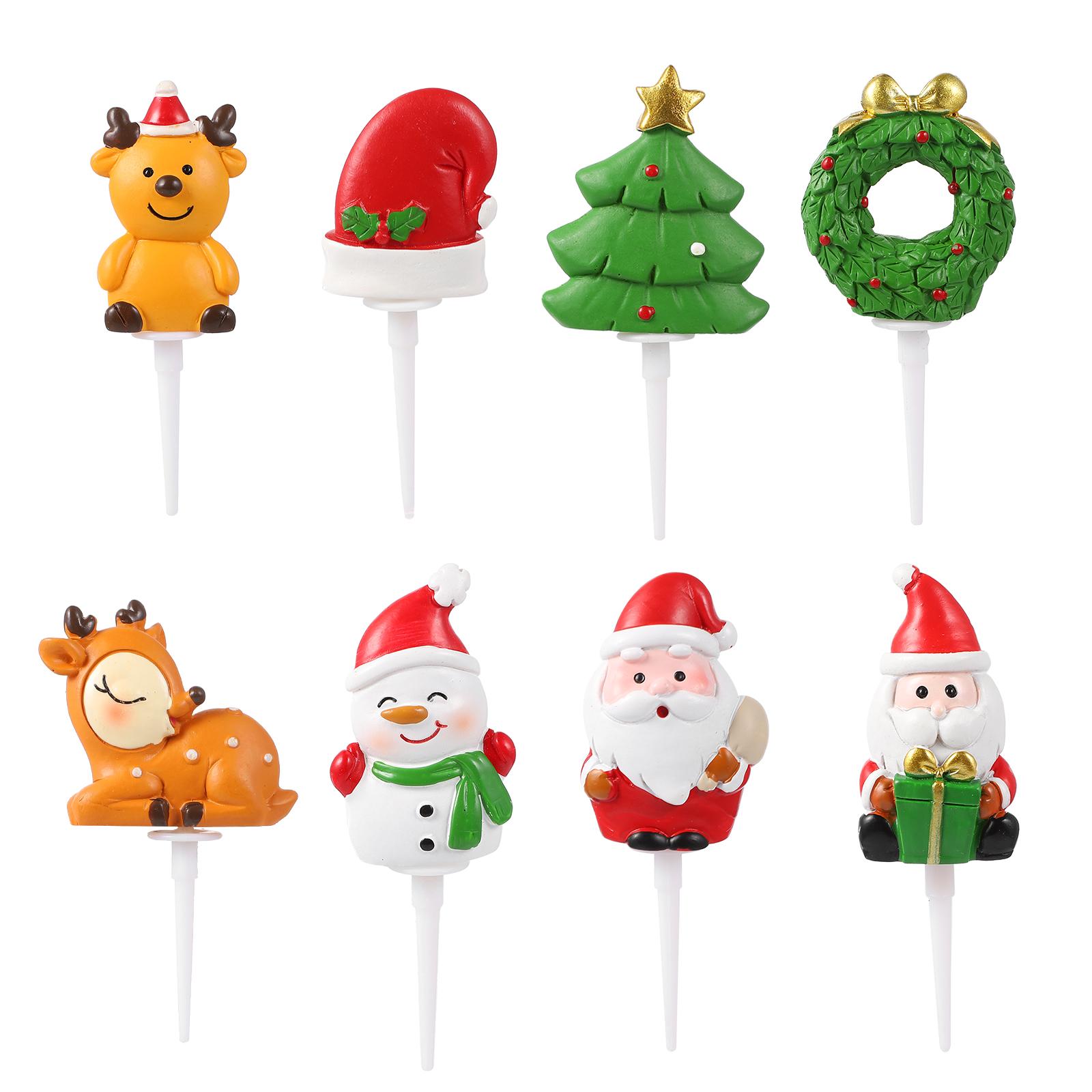

8 Pcs Christmas Cake Toppers Christmas Tree Santa Claus Cake Insert Decorating Toppers Inserts Baking Decoration