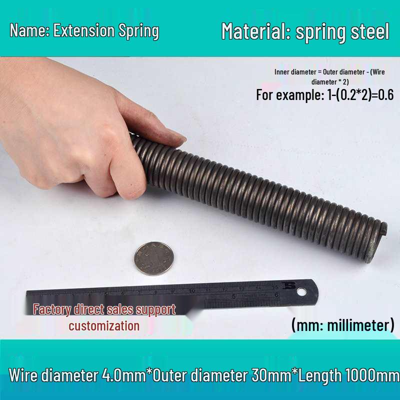 1m Spring Coil Extension with Hook - Strong Tensile Force, Thin Soft Sheath, for Tarpaulins & Sliding Doors