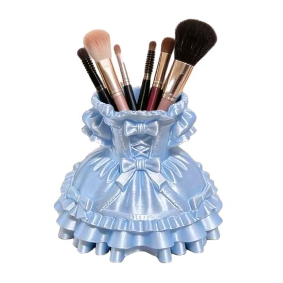 

Makeup Brush Storage Box Princess Dress Shape 3D Printed Pen Holder Large Capacity Organizer for Home Office синій