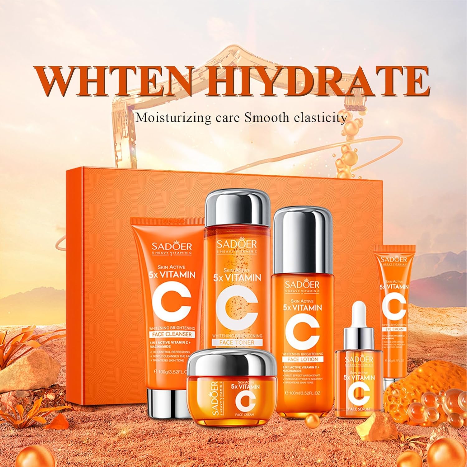 Vitamin C Skin Care Set With Cleanser, Toner, Face Serum, Face Cream, And Eye Cream, Face Lotion,Skin Care Products For Teenage Girls, Gentle Skin