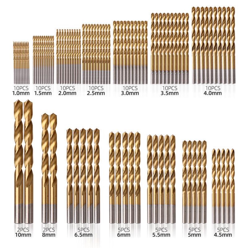 99Pcs Titanium Coated HSS Twist Drill Bit Set 1-10mm Straight Shank Plastic Box Kit for Wood Metal Drilling