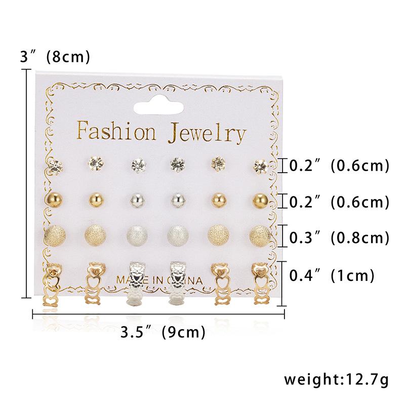 12 Pairs/set Classic Crystal Stud Earring Sets Women's Round Ball Metal Pearl Flower Earrings For Women Girl Gift Mixed Jewelry
