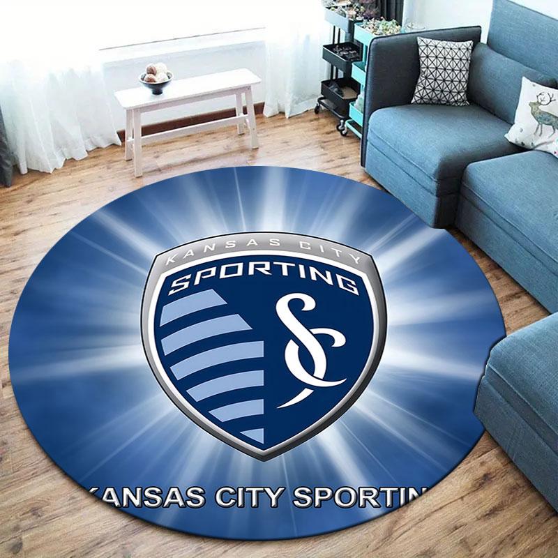 Sporting Kansas City Round Area Rug,Carpet Rug for Living Room Bedroom Sofa Playroom Decor,Non-slip Floor Mat