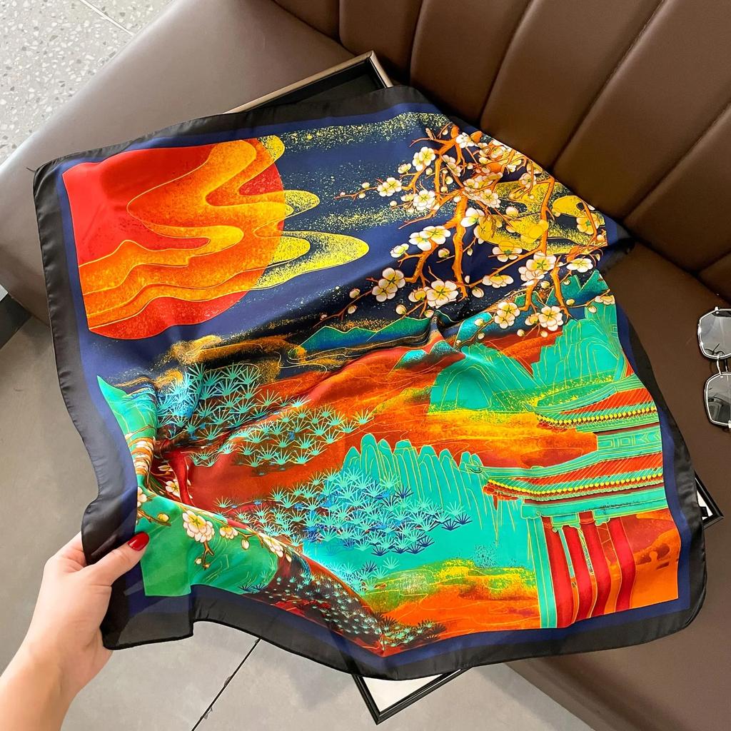 Plaid Silk Square Scarf Women Satin Shawl Wrap Hijab Female Hair Band Wrist Luxury Headkerchief 70*70cm Echarpe  Bandana