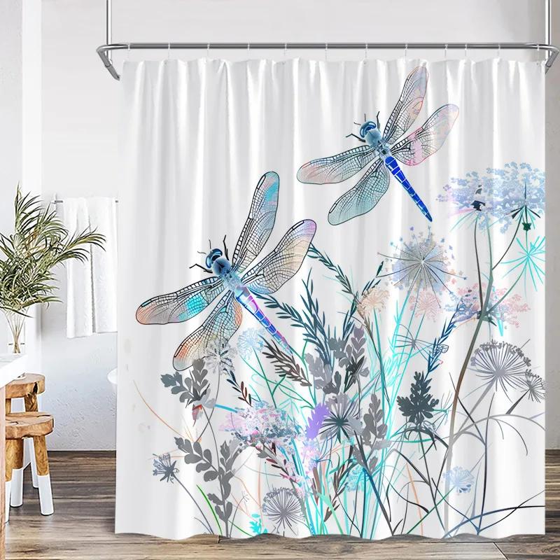 Blue Leaf Watercolor Plant Shower Curtain Modern Minimalist Home Bathroom Decorative Fabric Shower Curtain with Hook