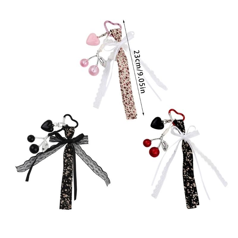 Cute Heart Keychain,Bag Charms,Cherry Key Chain Accessories Decor for Purse Handbag Car Keychain For Women and Girls
