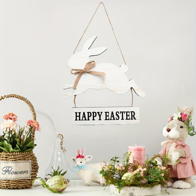 1pc Easter Rabbit Hanging Pendant Letter Wooden Bunny Craft Party Festival Door Wall Hanging Ornament Entryway Decoration