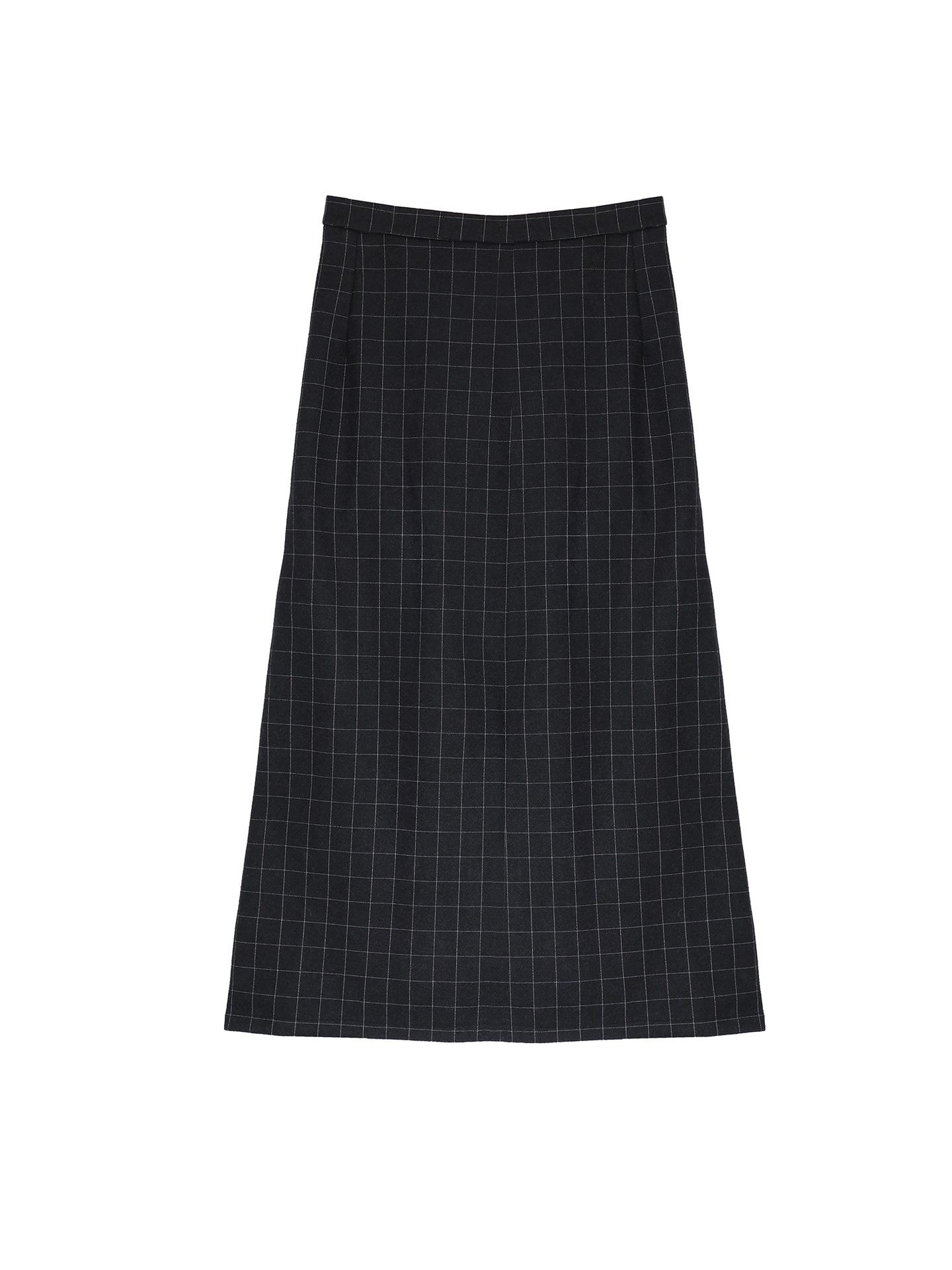 

Plus Size Women s High-Waisted Plaid Wool Blend Skirt with Hidden Zipper 2XL (70-85kg) чёрный