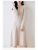 Women's Extra-Long V-Neck 100% Wool Knitted Dress with Thickened Waist-Cinching Skirt - Autumn/Winter Collection
