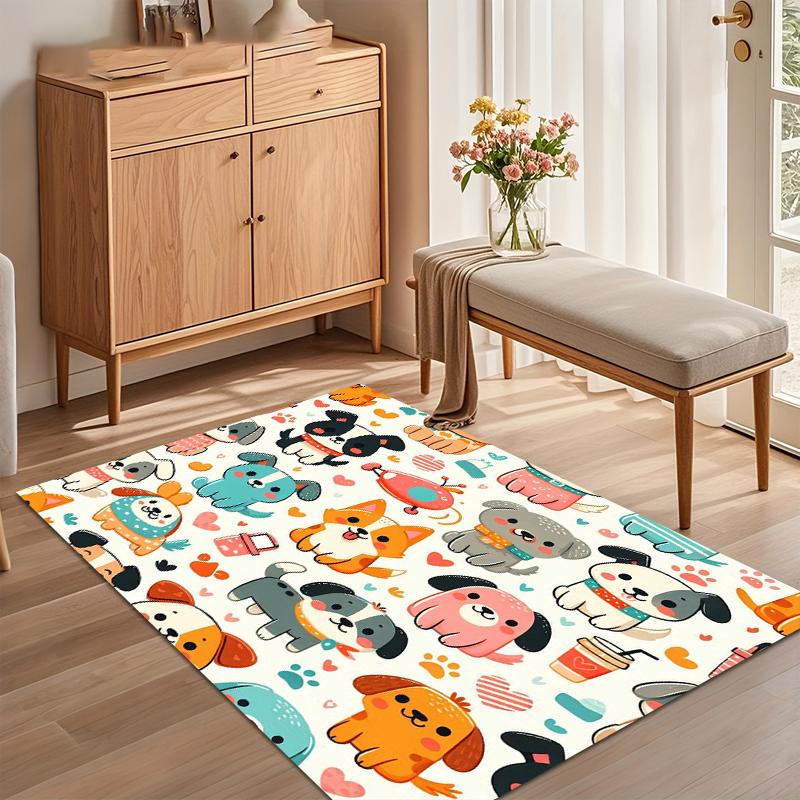 Cute Cartoon Dog Print Non Slip Area Rug Soft Washable Entryway Floor Mat for Living Room Bedroom Kids Room Decor Accessories