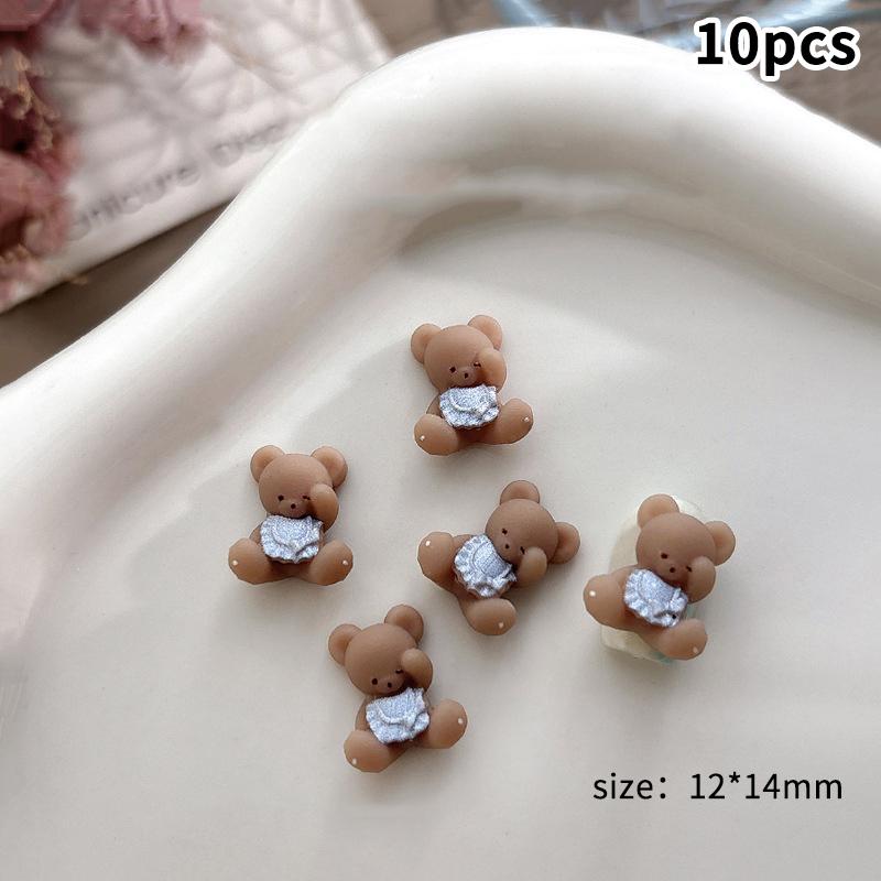 10Pcs Apron Bear Nail Accessories Cute Cartoon 3D Bowknot Wear Nail Drill Decoration Nail Art Charms Diy Manicure