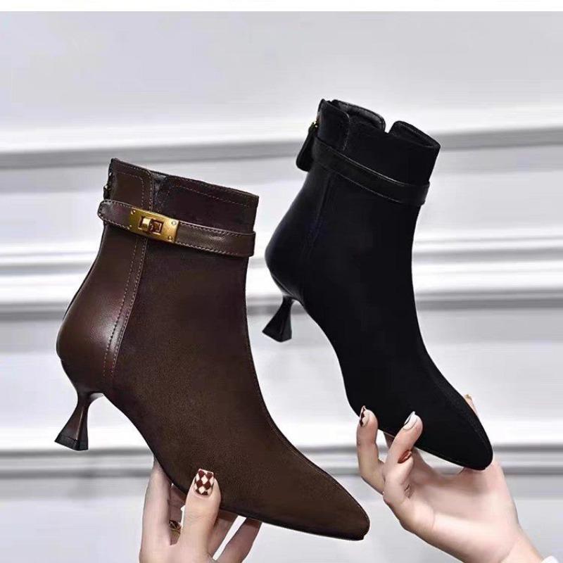 Pointed-toe Ankle Boots, New High Heels, Slim Fashion Boots with Fleece Comfort Women's Shoes