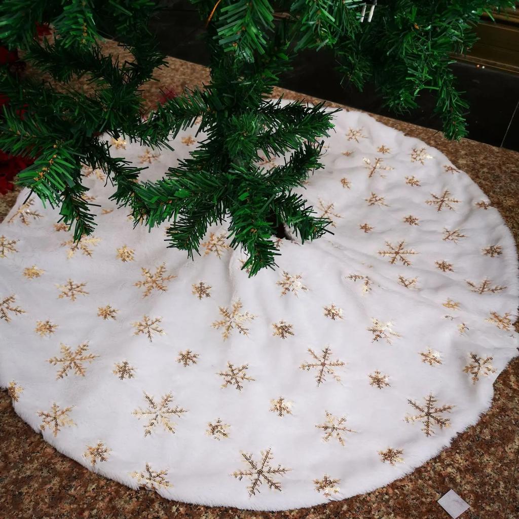 1pc-78cm Christmas Tree Skirt Faux Fur Carpet Golden Snowflake White Plush Mat For Home Xmas Tree New Year Decor Apron Ornament