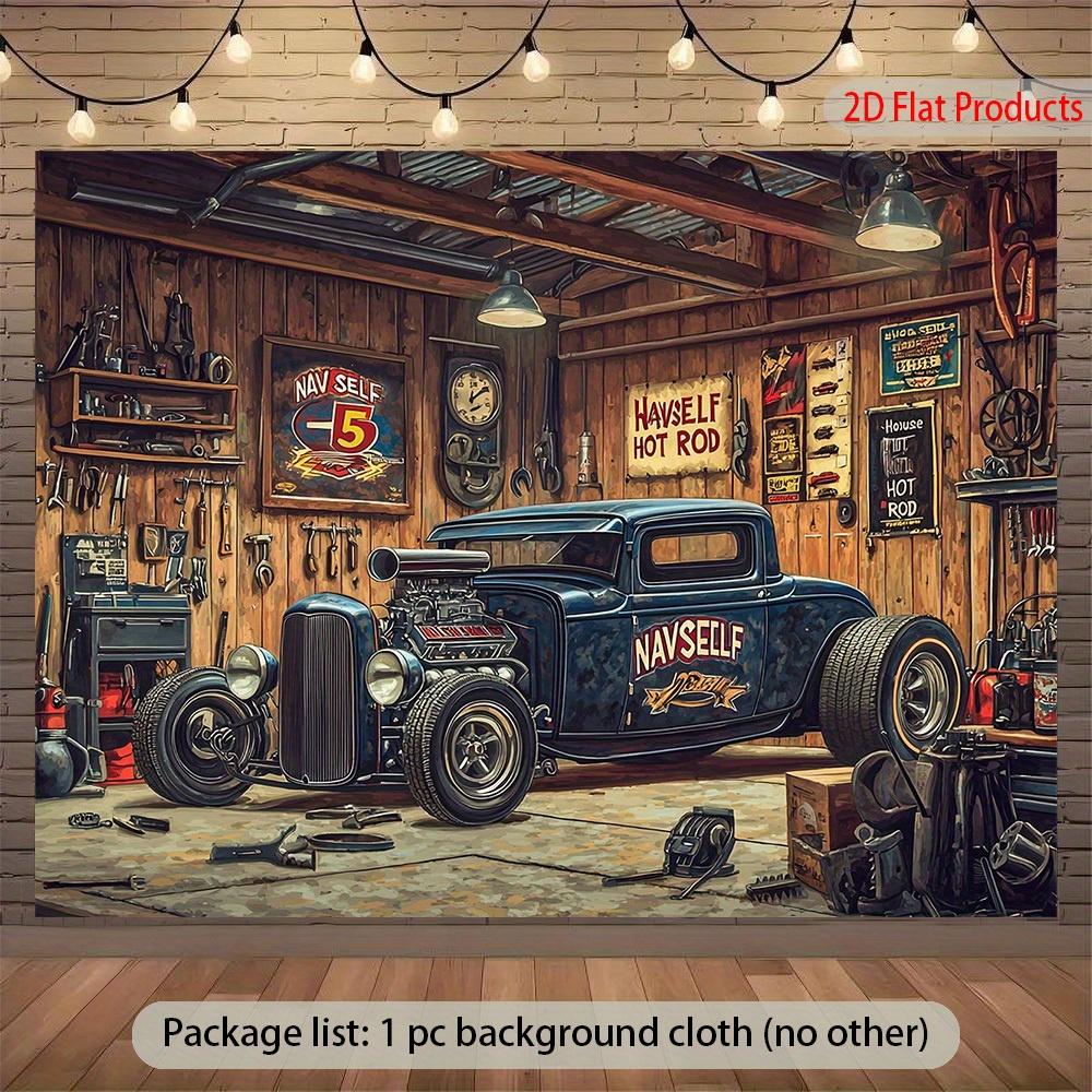 Classic Hot Rod Car Garage Tapestry Vintage Automotive Art Workshop Decor Man Cave Wall Hanging Retro Vehicle Print