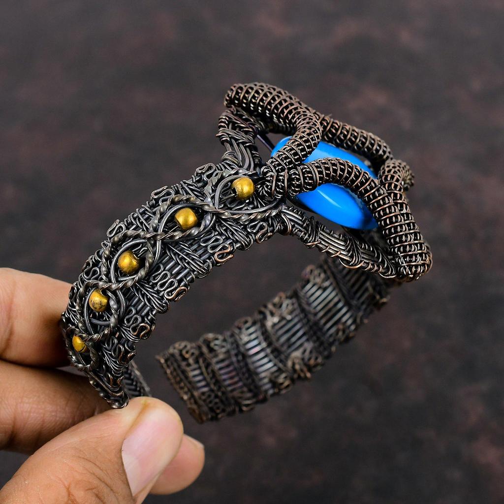 Dornröschen Türkis Armreif Kupferdraht gewickelt Schmuck verstellbar Manschette Armband Edelstein Manschette handgemachte Armreif Kupferdraht Wickelarmreif