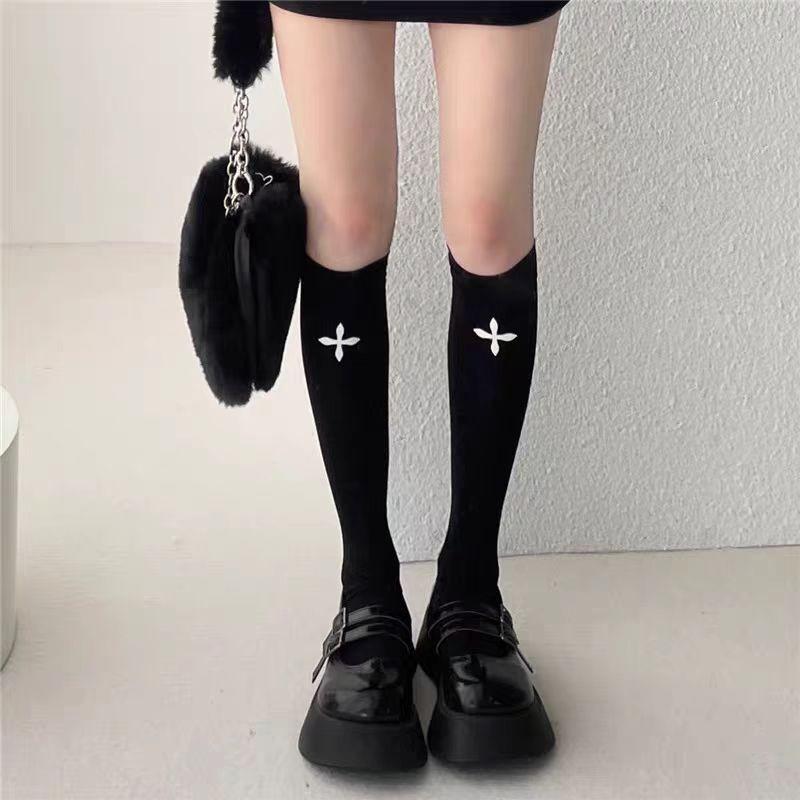 

Spring And Summer Black Jk Calf Socks Summer Thin Slim Calf Mid Tube Socks Ins Cross Niche Women Dark One size fits all чорний