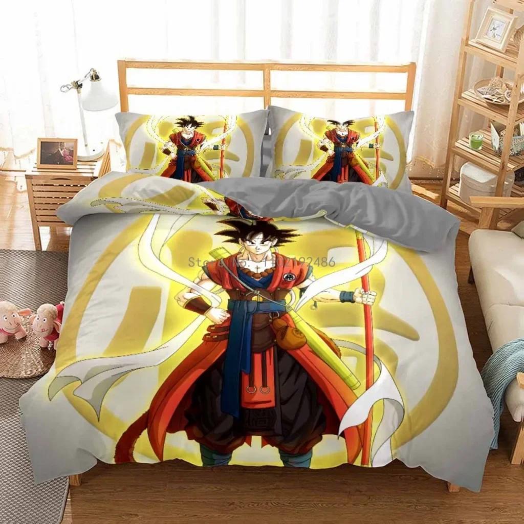 2D Print Anime Dragon Ball Super Saiyan Son Goku Duvet Cover Bedding Set Double Twin For Kids Bedclothes Quilt Cover Gi