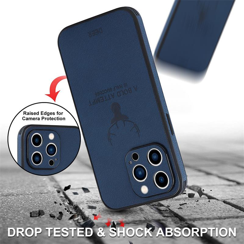 Luxury Business Leather Bumper Case For iPhone 15 14 13 12 11 Pro Max Mini XR XS X 8 7 Plus SE Shockproof Soft Deer Cover Funda