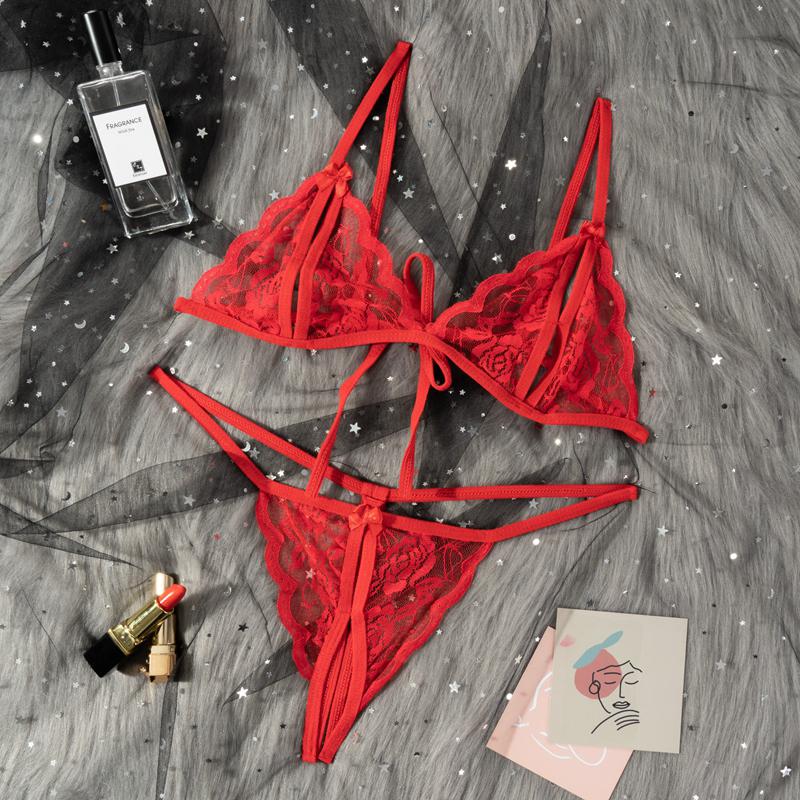 Babydoll Costumes Women Hot Open Bra Crotch Lace Sexy Transparent Underwear Sexy Lingerie Set
