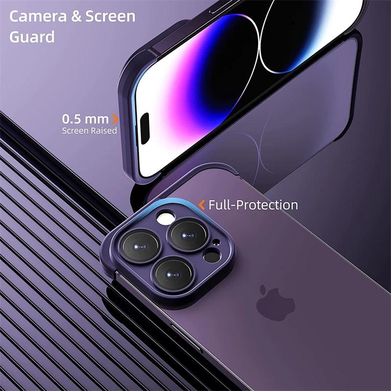 Frameless TPU Silicone Bumper with Glass Lens Protector Case for IPhone 14 13 12 15 Pro Max Plus 14Pro 13Pro Iphone 14 Cover
