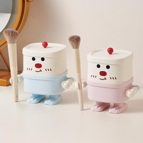 Cartoon Pen Holder Multifunctional Makeup Brush Holder Kitchen Storage Cup Cute Desk Organizer with Lid for Office Home