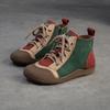 Johnature Mixed Color Genuine Leather Lightweight Comfortable Ankle Boots Retro Versatile Warm Women's Shoes