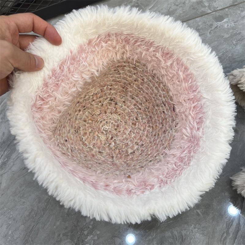 Plush Knitted New Autumn and Winter Striped Thickened Fisherman's Hat Children's Ear Protection Cold Personalized Bucket Hat Tide