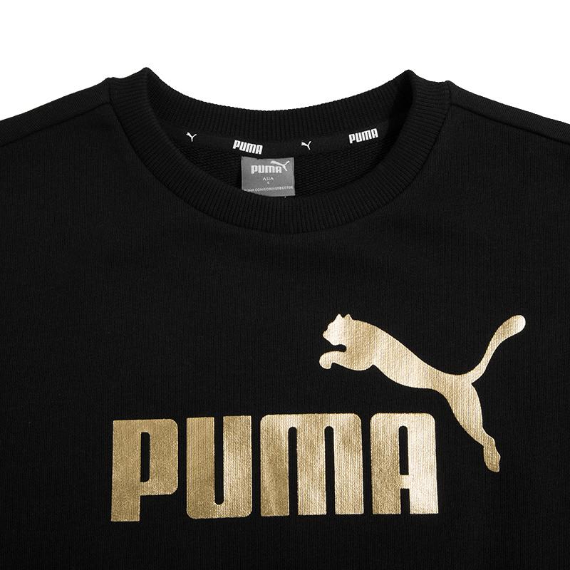 Puma Logo Printed Crew Neck Pullover Long Sleeve Sweatshirt Women sweatshirt Black 670945-01