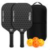 2 Pieces Carbon Fiber Paddles for Pickleball Textured Paddleball Set with Bag Perforated